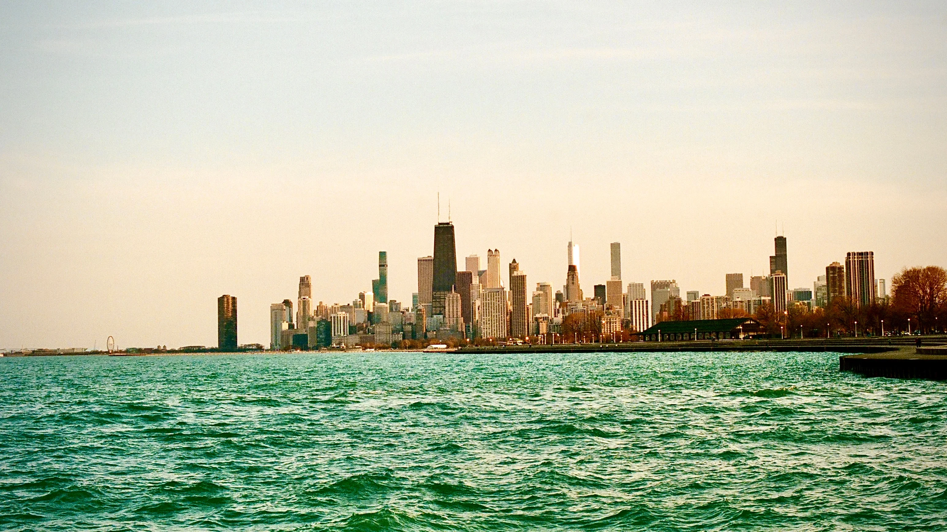 The skyline seen across the water of Lake Michigan in Chicago